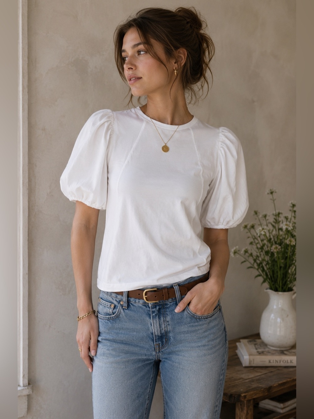 Velvet by Graham & Spencer for Anthropologie Miki Puff Sleeve White Top XS